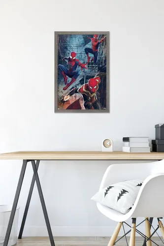 Vista 6 de Trends International Marvel Spider-Man: No Way Home - Póster de pared de trío, 14.725 x 22.375 pulgadas, versión enmarcada de madera de granero