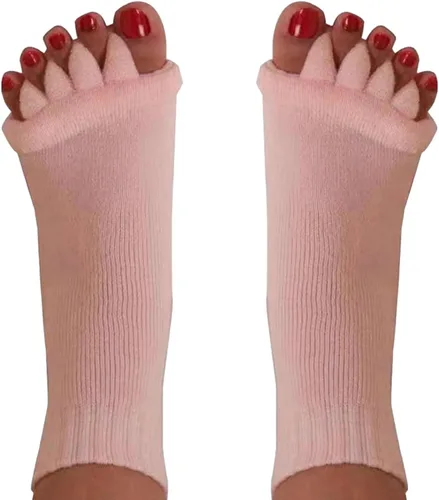 Vista 11 de Happy Feet Toe Alignment Separator Socks, Prevent Foot Cramps and hammertoes, Toe Separator Massage Socks Negro