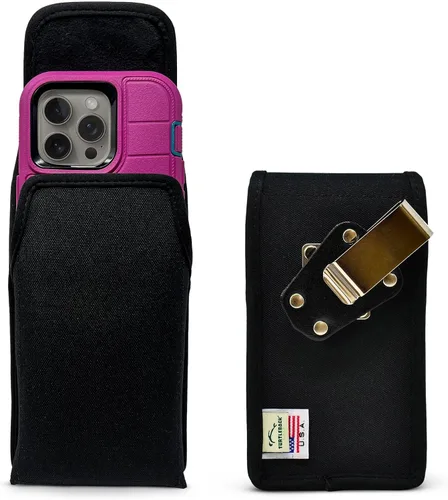 Vista 15 de Turtleback Soporte para cinturón para iPhone 16 Pro, 16e, 15 Pro 14 Pro 13 Pro - Pequeño - Se adapta con fundas delgadas estilo MagSafe, cuero negro