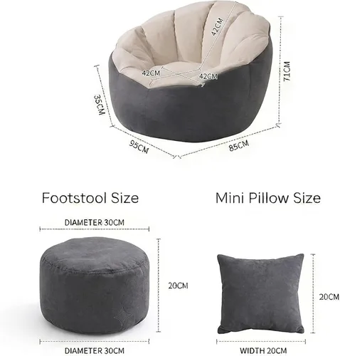 Vista 2 de Funda para puf + funda para reposapiés, funda para puf en forma de pétalo (sin frijoles), sofá perezoso para niños, adultos, parejas, silla de puf