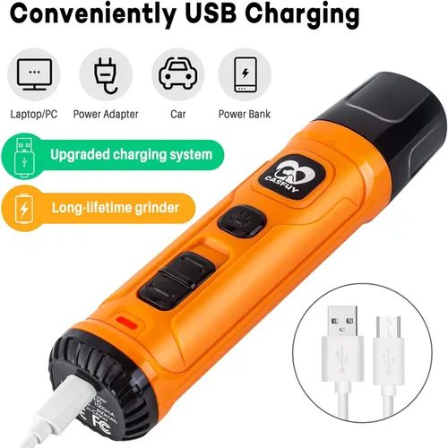 Vista 7 de Casfuy Molinillo de uñas para perros con 2 luces LED - Nueva versión de 2 velocidades, potente recortador de uñas eléctrico para mascotas