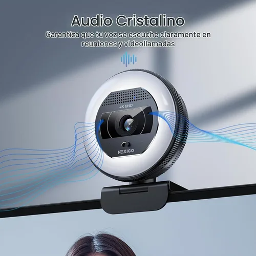 Vista 6 de NexiGo N930E Pro, cámara web 4K con luz de anillo, enfoque automático PDAF, 1080P @60FPS, micrófonos con doble cancelación de ruido, obturador