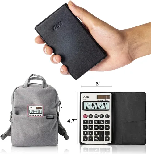 Vista 7 de Calculadora, Calculadoras Básicas de Función Estándar Deli, Calculadora de Oficina de Energía Dual Solar y Batería con Cubierta, Panel de Metal