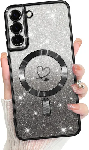 Vista 584 de Bonoma - Funda compatible con Samsung Galaxy S21 Plus, diseño de corazón con purpurina, color rosa Support for MagSafe, Plating Magnetic Case TPU