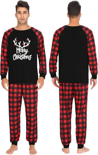 Vista 4 de SWOMOG Pijamas de Navidad familiares a juego, pijamas de Navidad para familia, parejas, adolescentes, niños, niñas, festival de ropa de dormir