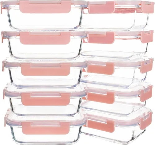 Vista 10 de Paquete de 10 recipientes de vidrio de 22 onzas para preparación de comidas, recipientes de almacenamiento de alimentos con tapas