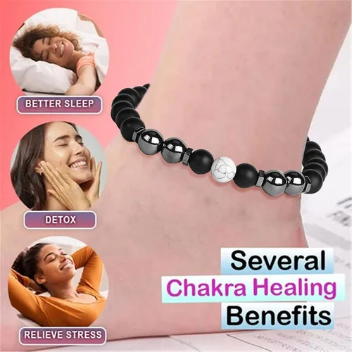 Vista 3 de Tobillera de obsidiana para mujeres y hombres, pulsera adelgazante de mineral de chakras, piedra curativa antihinchazón, regalo de Navidad