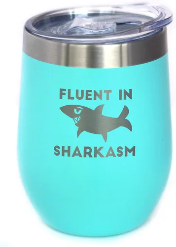 Vista 8 de Personalizado Fluido en Sharkasm - Vaso Tumbler de Vino Personalizado de Tiburón Divertido con Tapa Deslizante - Taza Aislada de Acero Inoxidable