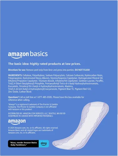 Vista 2 de Amazon Basics Pantiliner diario, longitud extra larga, almohadillas femeninas finas para mujer, sin perfume, protección contra fugas, uso diario, 68