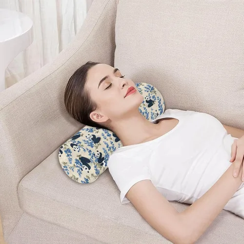 Vista 5 de Panda Bluebonnet Off White Neck Roll Pillows for Pain Relief Foam Round Pillow almohada para columna