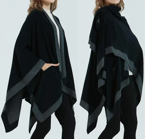 Vista 6 de ecoinway Cárdigan tipo chal para mujer, diseño de ruana, con múltiples bolsillos, Multi