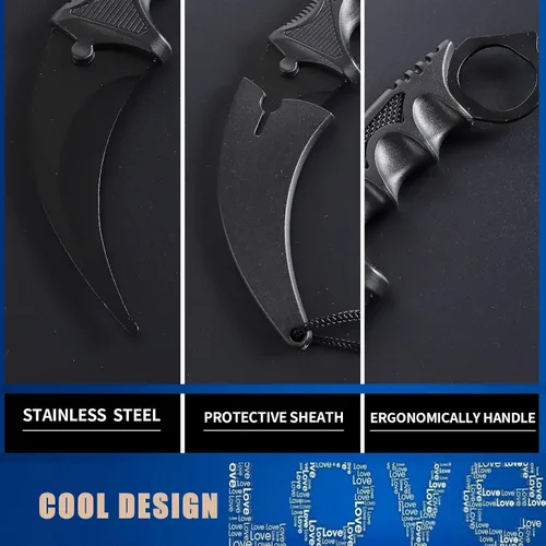 Vista 5 de TOPOINT - Paquete de 2 cuchillos Karambit sin filo de corte sin filo con funda para principiantes (negro y rojo)