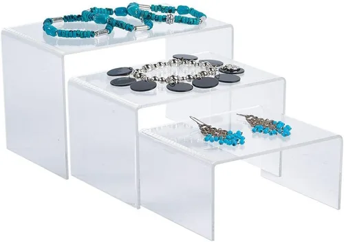 Vista 5 de 888 Display USA® Juego de 3 piezas de acrílico transparente para exhibición de joyas, expositores, accesorios para panadería, tienda