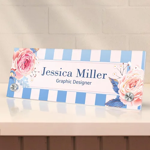 Vista 34 de Placa de identificación personalizada para escritorio, decoración de oficina de acrílico transparente con diseño de flores, decoraciones