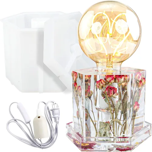Vista 9 de Lámpara de resina de silicona molde cubo soporte de bombilla con enchufe de luz 4.5 pulgadas de alto