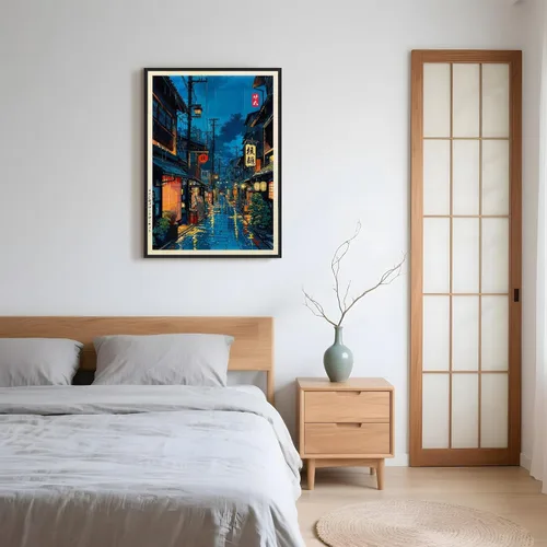 Vista 5 de Póster de arte de pared de casa de té japonesa de Tokio, arte callejero nocturno de Kioto, impresión en lienzo, ilustración retro japonesa
