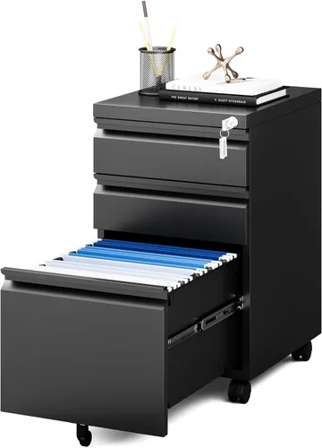 Vista 18 de MIIIKO - Archivador de 3 cajones con cerradura, archivadores verticales de metal negro para oficina en casa, archivadores completamente ensamblados