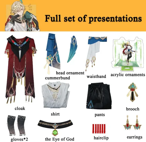 Vista 5 de DGXWRG Kaveh Genshin Impact Kaveh Cosplay Costume Outfit for Christmas Halloween Parties Genshin Cosplay and Wig