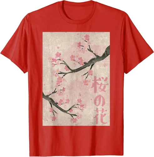 Vista 55 de Cherry Blossom Japanese Vintage Woodblock Japan Pink Sakura T-Shirt Asphalt Grey