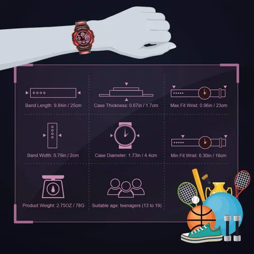 Vista 6 de cofuo Kids Digital Sport Watch, Boys Girls Waterproof Sports Outdoor Watches Children Casual Electronic Analog Quartz Wrist Watches with Alarm