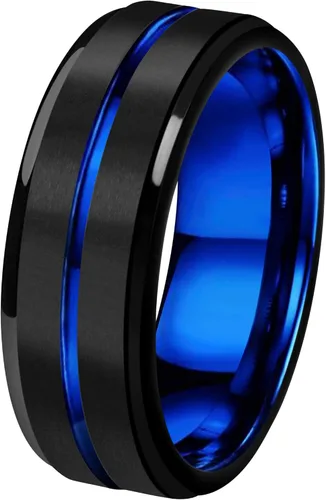 Vista 2 de CROWNAL Anillos de boda de carburo de tungsteno de 0.236in0.315in, para hombres y mujeres, color azuloro rosa, negro y plateado cepillado, grabado I