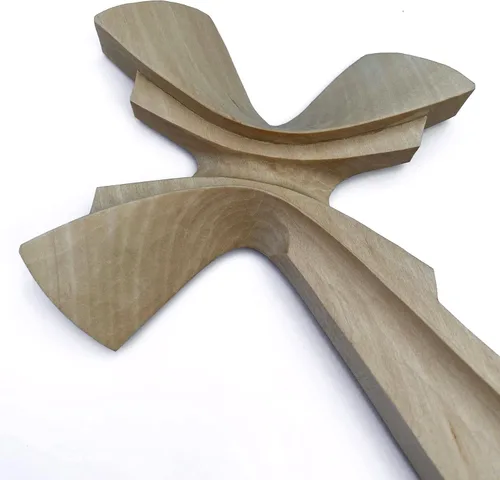 Vista 2 de Cruz tallada a mano de madera para decoración de pared, pequeño crucifijo rústico hecho a mano (9.84, transparente)