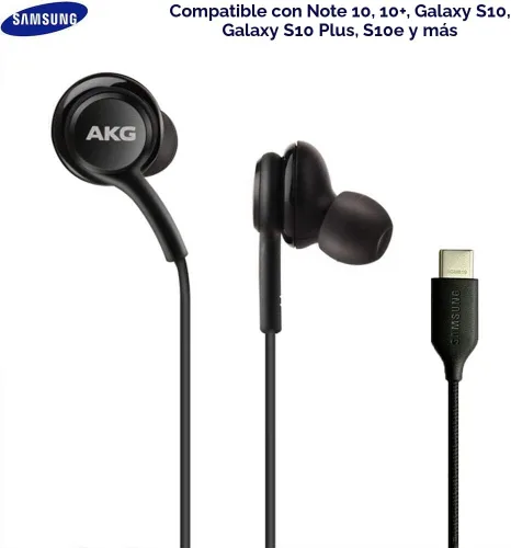 Vista 2 de Audífonos intrauditivos AKG con cable con micrófono, auriculares USB-C con cable trenzado, audífonos AKG con micrófono compatibles con Samsung