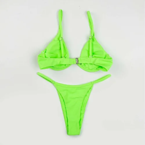 Vista 2 de Conjunto de bikini triangular para mujer, de corte alto, con lazo lateral, de 2 piezas, con lunares, con cordón halter