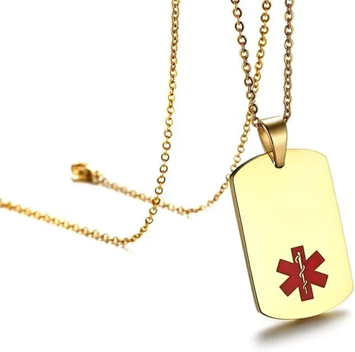 Vista 9 de VNOX Collar con colgante personalizado de acero inoxidable con grabado personalizado para identificación de alerta médica de emergencia para hombres