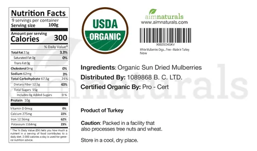 Vista 5 de Moras Blancas Secas Orgánicas a Granel 2 Libras Bolsa – Certificado Orgánico USDA – Secadas al Sol, Crudas, Sin GMO y Sin Gluten – Producto
