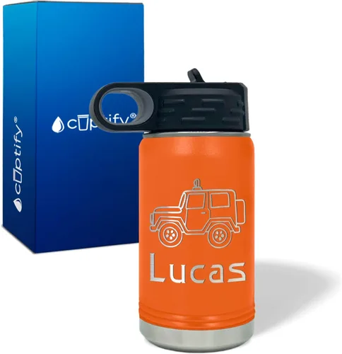 Vista 64 de Cuptify Botella de agua para niños personalizada con nombre en botella de agua aislada con anillo brillante verde de 12 onzas Verde brillante