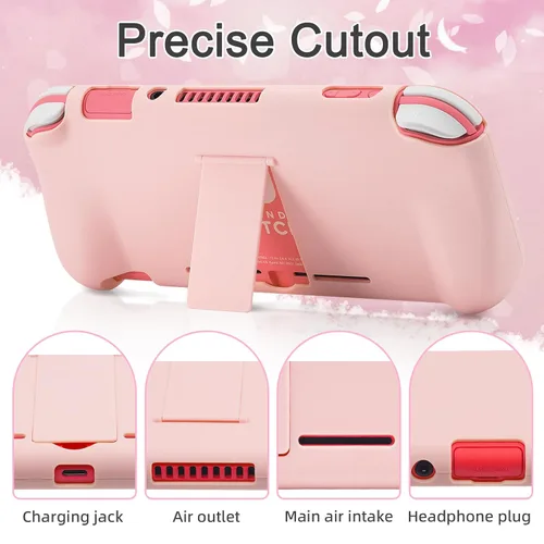 Vista 4 de BRHE Kit de accesorios para estuche de transporte de viaje rosa para Switch Lite, funda protectora dura con soporte, protector de pantalla