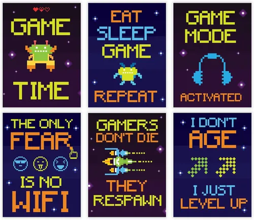 Vista 8 de Póster de 6 videojuegos – Póster impreso de neón para juegos, citas de jugadores, arte y decoración de neón para dormitorio, palabras inspiradoras
