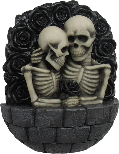 Vista 2 de DWK - Amantes del esqueleto gótico en las paredes del castillo, torre para pareja, colgador de pared rodeado de rosas negras, escultura romántica