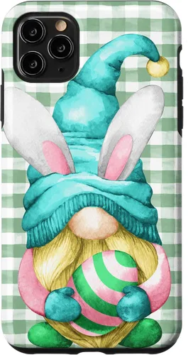 Vista 13 de iPhone 15 Pro Max Lindo gnomo de Pascua para caza de huevos en primavera Buffalo Plaid Case