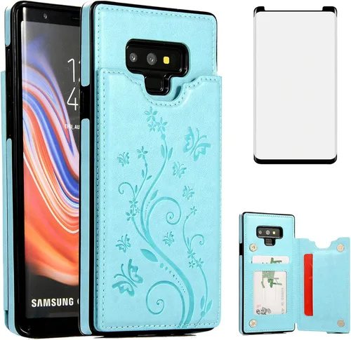 Vista 12 de Asuwish Funda de teléfono para Samsung Galaxy Note 9 con protector de pantalla de vidrio templado, tarjetero/tarjetero, soporte para cartera