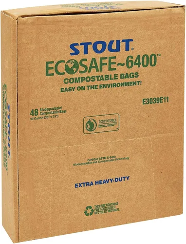 Vista 11 de Stout e2430e85 13 galones 24" x 30" Heavy Duty biodegradables bolsas de basura, 45 bolsas por caja, astm6400, verde, fabricado en Estados Unidos por
