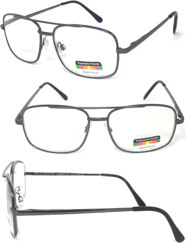Vista 2 de Gafas de lectura progresivas con marco metálico rectangular con bisagras de resorte Multi 3 Focus (+1.00, dorado)