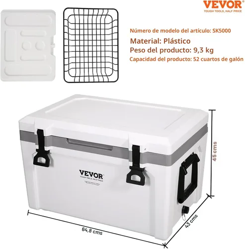 Vista 7 de VEVOR Enfriador Rígido Ultraligero, Enfriador de Retención de Hielo con Mango Resistente, Hielera Lonchera para Camping, Viajes, Exteriores, se