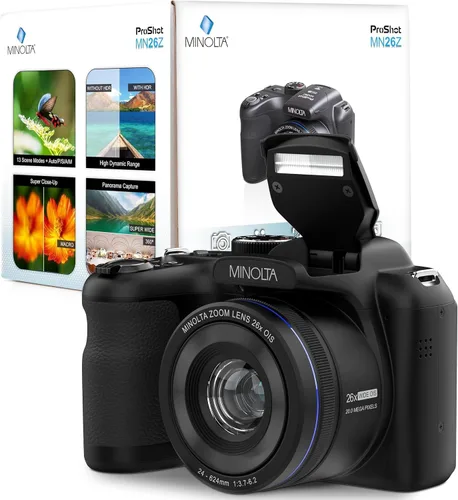Vista 7 de Minolta ProShot - Cámara de 20MP - Lente de zoom óptico de 26x, video HD de 1080p, WiFi, pantalla LCD de 3 pulgadas, estabilización de imagen, Negro