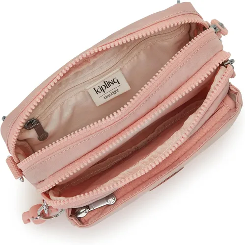 Vista 3 de Kipling Abanu - Bolso cruzado para mujer, ligero, ajustable, de nailon con bolsillos con cremallera multicompartimento, color rosa tierno, Rosa