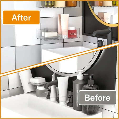 Vista 4 de Cq acrylic Estante organizador de ducha de baño, organizador de ducha adhesivo para almacenamiento de baño, decoración del hogar y cocina, estante