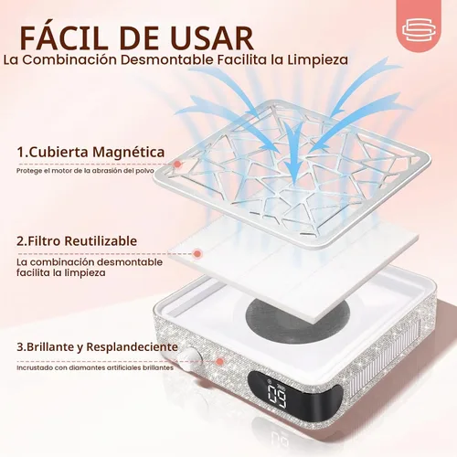 Vista 4 de Colector de polvo de uñas, extractor de vacío inalámbrico de 4000 RPM