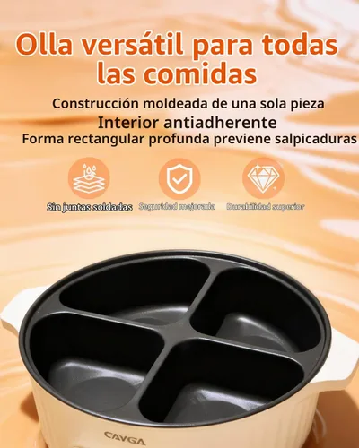 Vista 4 de Olla eléctrica con divisor, olla de 4 compartimentos, olla Shabu Shabu Shabu eléctrica de 2000 W con antiadherente, ollas calientes de 5 cuartos