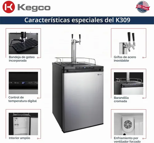 Vista 3 de Kegco K309SS-2 Kegerator digital de acero inoxidable de doble grifo de 61 cm de ancho