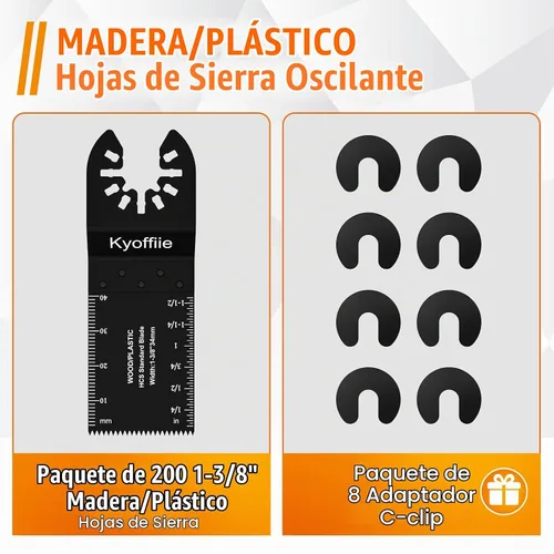 Vista 3 de Kit de 200 cuchillas oscilantes multiherramienta – Hojas de sierra universales de liberación rápida de 1-3/8 pulgadas para madera y plástico