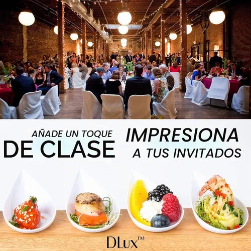 Vista 5 de DLux 100 mini platos de aperitivo de 4 pulgadas con tenedores, cucharas de plástico blanco reutilizables, platos para servir postres y aperitivos