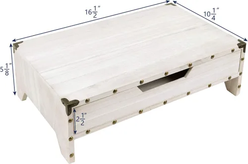 Vista 3 de Ikee Design Soporte de madera para monitor de 2 niveles con cajón, soportes de escritorio de madera Soporte ergonómico para monitor: eleva tu