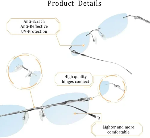 Vista 83 de LifeArt Pure Titanium Frame Glasses/Blue Light Blocking Reading Glasses, Reduce Eyestrain, Stylish for Men and Women 3033_(champán Clear)