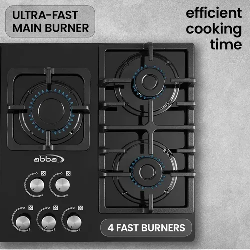 Vista 5 de ABBA - Placa de cocina de gas de 30 pulgadas con 5 quemadores sellados, superficie de vidrio templado con quemadores SABAF, estufa de gas natural